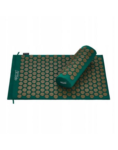 Акупрессурный коврик с подушкой 4FIZJO + сумка, Зеленый с золотыми колючками