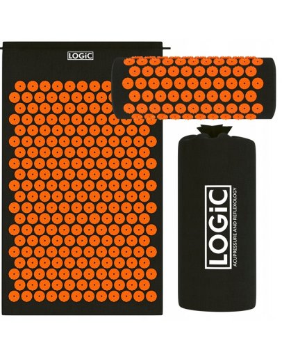 Masāžas paklājiņš LOGIC ar spilvenu un somiņu, oranža krāsā