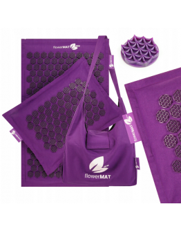 FlowerMAT akupresūras masāžas paklājiņš + akupresūras spilvens + soma, violetā krāsā
