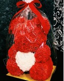 Мишка с сердцем из искусственных красных роз из фоамирана 38 см  (не мягкий)